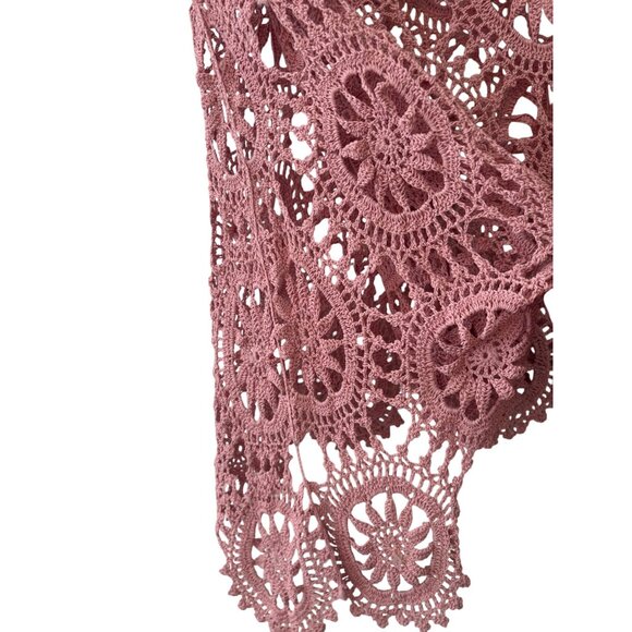 Handcrafted Crochet Floral Lace Shawl Poncho Wrap Pink Unique Design - Picture 5 of 8